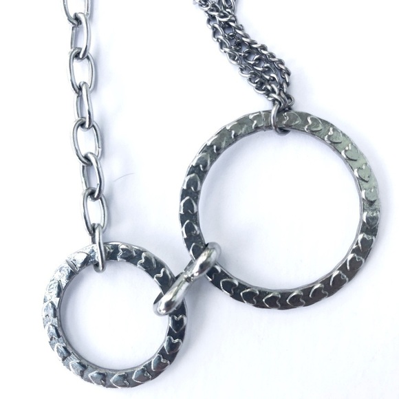 Silver Chain Necklace with Hearts and Circles - Picture 4 of 7